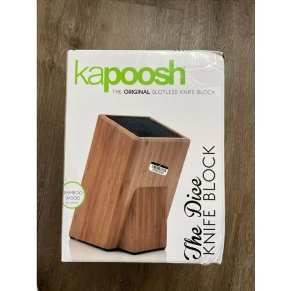 Kapoosh The Dice Bamboo Wood Slotless Knife Block  NEW in Box